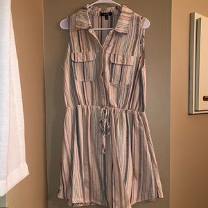 Coral color scheme cinched waist dress